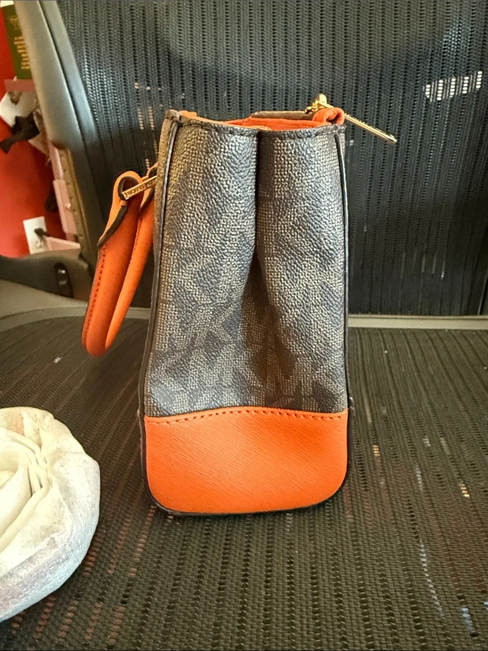 Michael Kors Hope Medium Satchel Messenger – Signature MK & Orange Trim